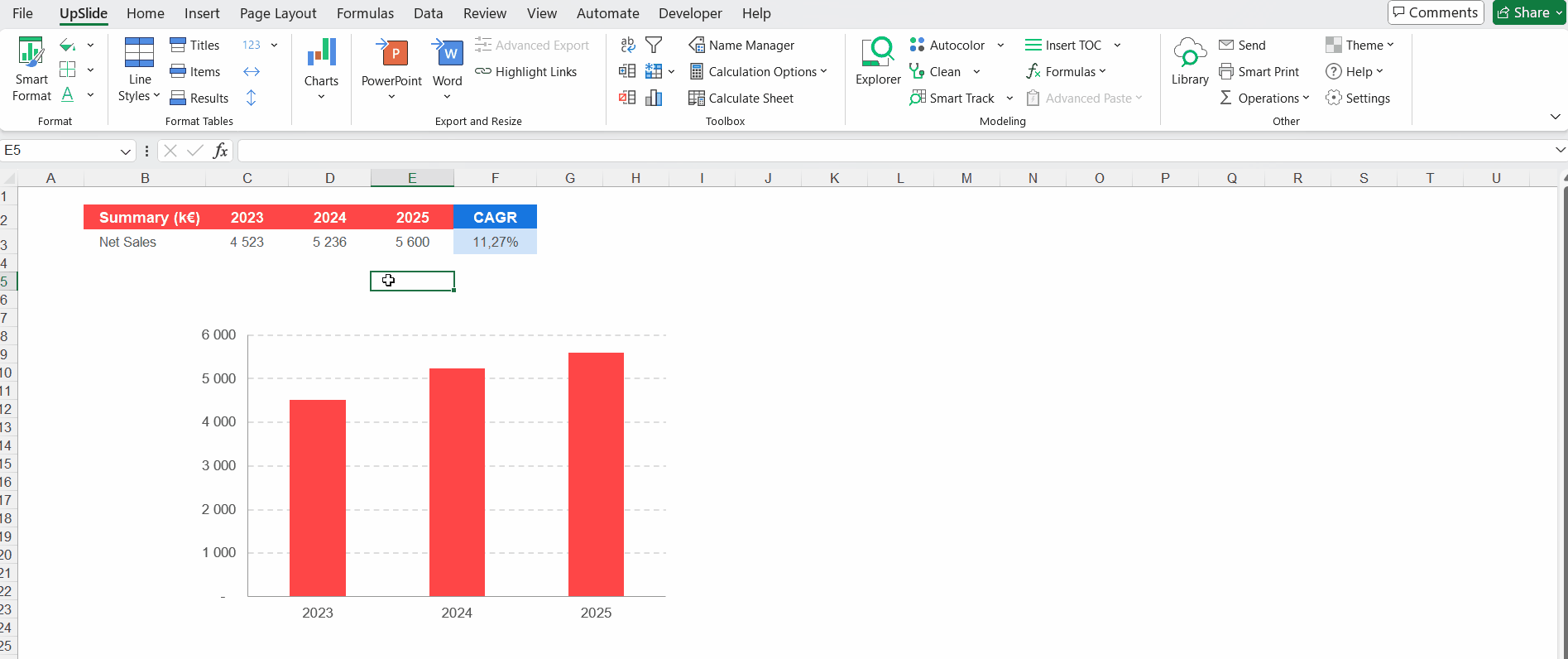 How to add a CAGR arrow in an Excel chart – UpSlide Help & Support